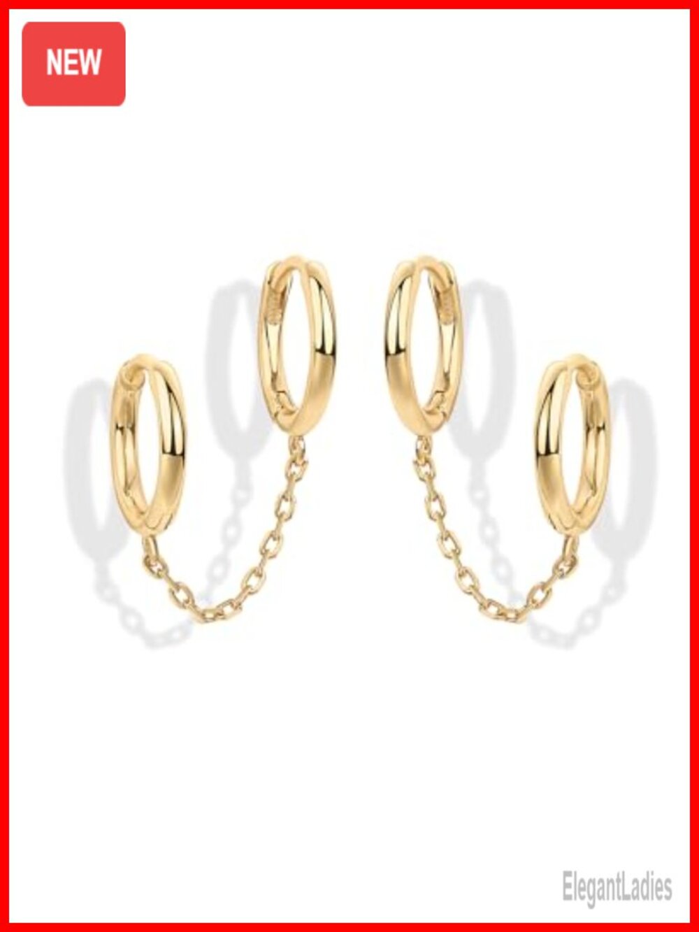 14K Gold Plated Chain Huggie Hoop Earrings with Pearl Studs